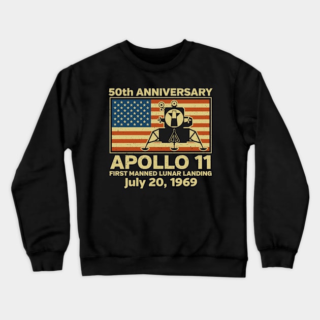 Apollo 11 American Flag 50th Anniversary Moon Landing Crewneck Sweatshirt by RadStar